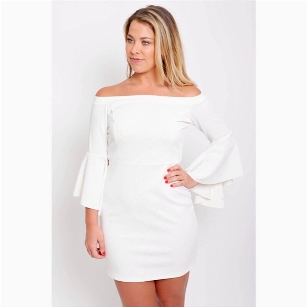 She + Sky Off-the-Shoulder Bell Sleeve Dress